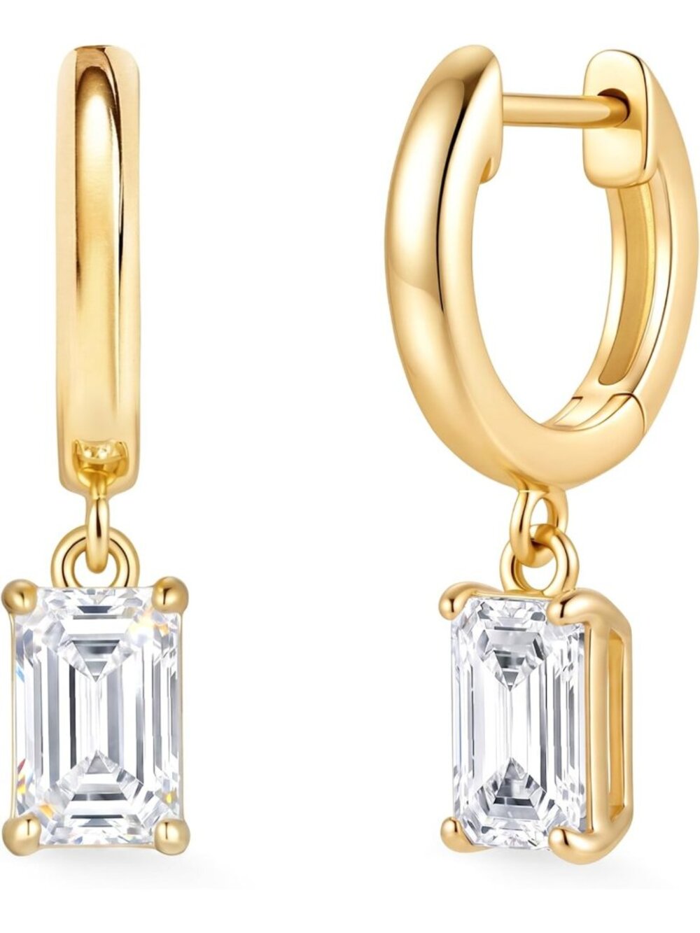 Elegant 14K Gold Plated Huggie Hoop Earrings with Sparkling CZ Drops